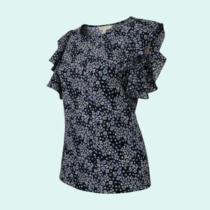 H&M Women's Blue Floral Ruffle Flutter Sleeve Top Size 2
